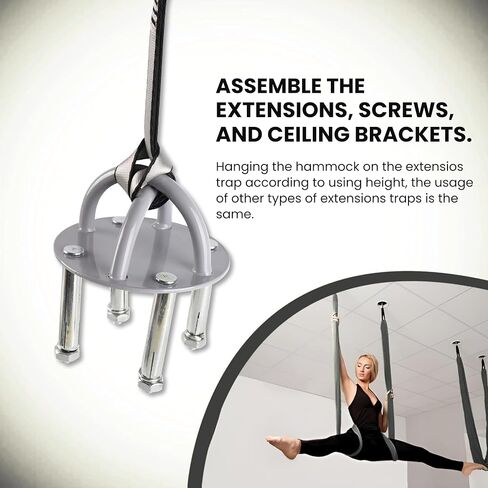 Aerial Silks Kit - 2 Daisy Chains, 2 Stainless Steel Carabiners, 8 Expansion Screws For Concrete Structure, 2 Ceiling Brackets For Aerial Arts & Fitness With Guide, Soft Silk For Smooth Movement in Saudi Arabia
