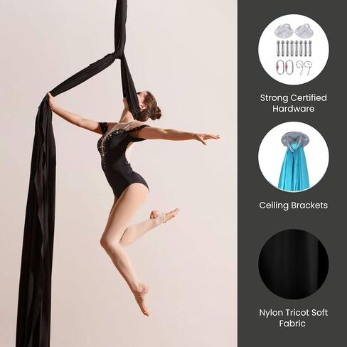 Aerial Silks Kit - 2 Daisy Chains, 2 Stainless Steel Carabiners, 8 Expansion Screws For Concrete Structure, 2 Ceiling Brackets For Aerial Arts & Fitness With Guide, Soft Silk For Smooth Movement in Saudi Arabia