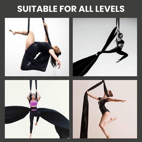 Aerial Silks Kit - 2 Daisy Chains, 2 Stainless Steel Carabiners, 8 Expansion Screws For Concrete Structure, 2 Ceiling Brackets For Aerial Arts & Fitness With Guide, Soft Silk For Smooth Movement in Saudi Arabia