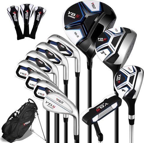 PGM Men's Complete Golf Club Sets - 11 Pieces - 2 Wood (#1,3), 1 Hybrid (#4H), 7 Irons(#5,6,7,8,9,PW,SW), 1 Putter - Golf Stand Bag, Right Handed - Ideal for Beginners in Kuwait