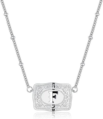 Mini Belt Buckle Initial Necklace for Women, 18K Gold/Silver Plated Initial Letter Pendant, Belt Buckle Necklace with Initial, Unique Western Jewelry Gifts for Women in Saudi Arabia