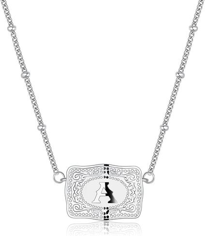 Mini Belt Buckle Initial Necklace for Women, 18K Gold/Silver Plated Initial Letter Pendant, Belt Buckle Necklace with Initial, Unique Western Jewelry Gifts for Women in Saudi Arabia