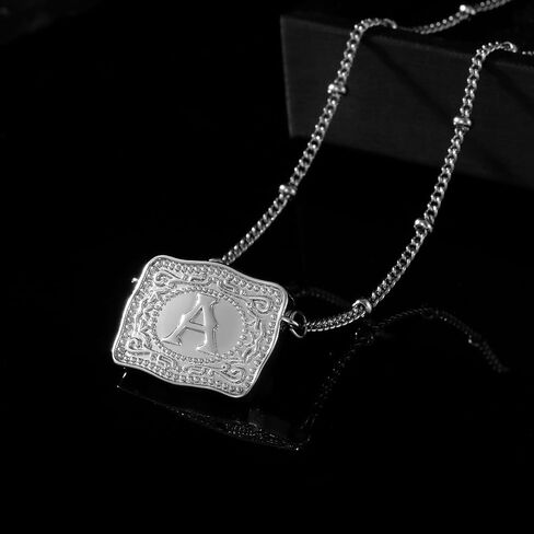 Mini Belt Buckle Initial Necklace for Women, 18K Gold/Silver Plated Initial Letter Pendant, Belt Buckle Necklace with Initial, Unique Western Jewelry Gifts for Women in Saudi Arabia