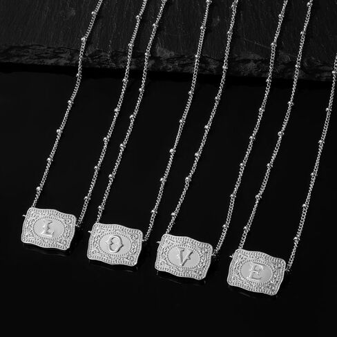 Mini Belt Buckle Initial Necklace for Women, 18K Gold/Silver Plated Initial Letter Pendant, Belt Buckle Necklace with Initial, Unique Western Jewelry Gifts for Women in Saudi Arabia