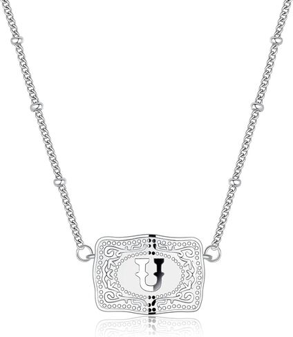 Mini Belt Buckle Initial Necklace for Women, 18K Gold/Silver Plated Initial Letter Pendant, Belt Buckle Necklace with Initial, Unique Western Jewelry Gifts for Women in Saudi Arabia