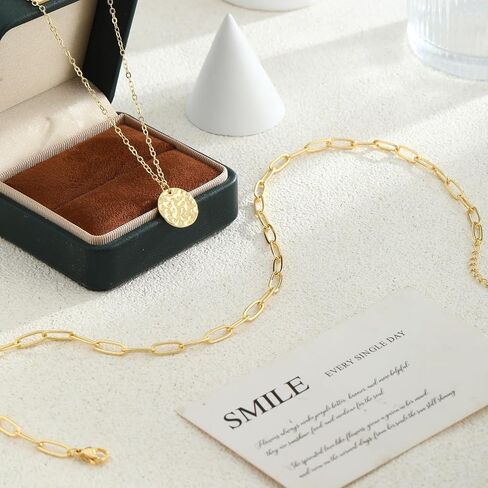 Layered Necklaces for Women 14K Gold Plated Stack Circle Pendant Trendy Long Chain Stackable Handmade Coin Necklace Set Dainty Gold Stacked Jewelry Gifts in Kuwait