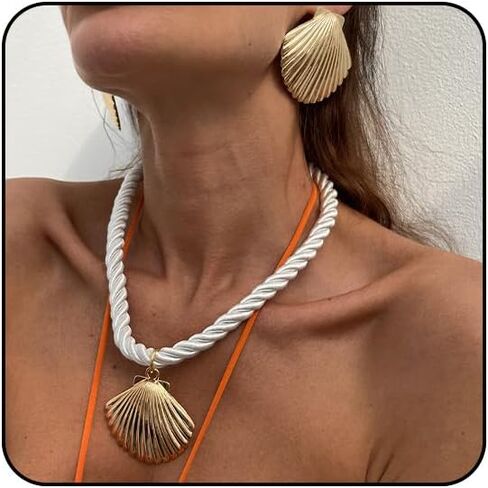 Shell Necklaces for Women Gold Seashell Earrings Set Big Seashell Jewelry Summer Beachy Necklace Beach Jewelry in Kuwait