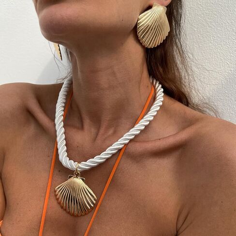 Shell Necklaces for Women Gold Seashell Earrings Set Big Seashell Jewelry Summer Beachy Necklace Beach Jewelry in Kuwait