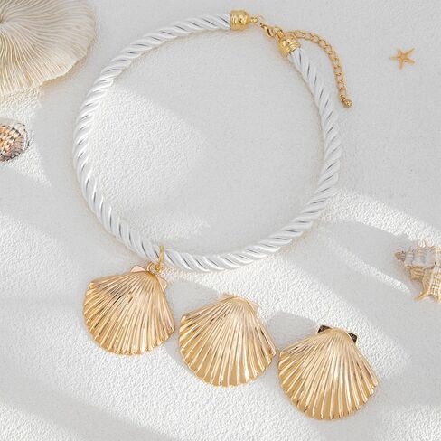 Shell Necklaces for Women Gold Seashell Earrings Set Big Seashell Jewelry Summer Beachy Necklace Beach Jewelry in Kuwait