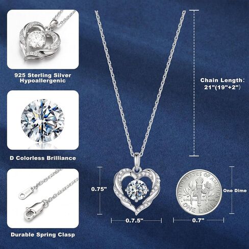 MOOSEA Moissanite Necklace for Women, 1-3 Carat D Color VVS1 Clarity Moissanite Heart Pendant Necklaces Anniversary Birthday Gifts for Wife Mom Daughter 925 Sterling Silver Necklace in Saudi Arabia
