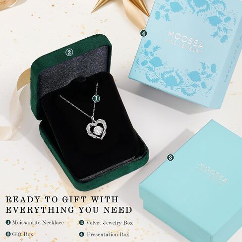 MOOSEA Moissanite Necklace for Women, 1-3 Carat D Color VVS1 Clarity Moissanite Heart Pendant Necklaces Anniversary Birthday Gifts for Wife Mom Daughter 925 Sterling Silver Necklace in Saudi Arabia