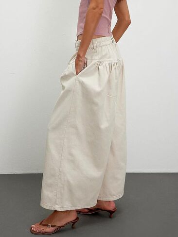 CHARTOU Women Flare Wide Leg Jeans Baggy Cropped Mid Rise Jeans Pleated Ruffle Denim Pants with Pockets in Saudi Arabia