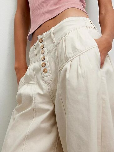 CHARTOU Women Flare Wide Leg Jeans Baggy Cropped Mid Rise Jeans Pleated Ruffle Denim Pants with Pockets in Saudi Arabia