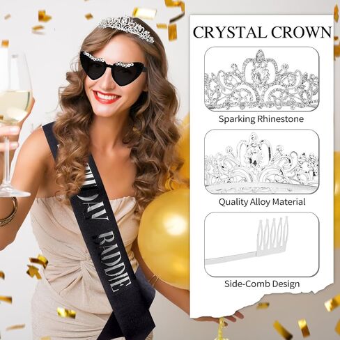 3pcs عيد ميلاد Baddie Sash و Crystal Crown والنظارات الشمسية مضحكة باددي ملحقات حفلة عيد ميلاد in Kuwait