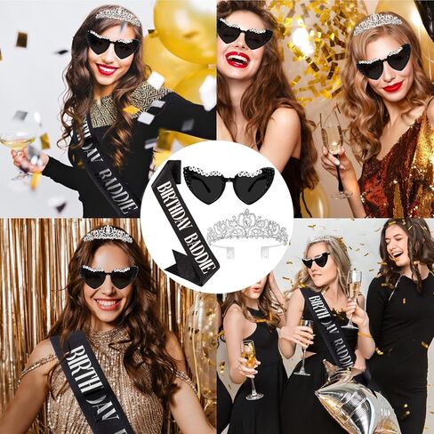 3pcs عيد ميلاد Baddie Sash و Crystal Crown والنظارات الشمسية مضحكة باددي ملحقات حفلة عيد ميلاد in Kuwait