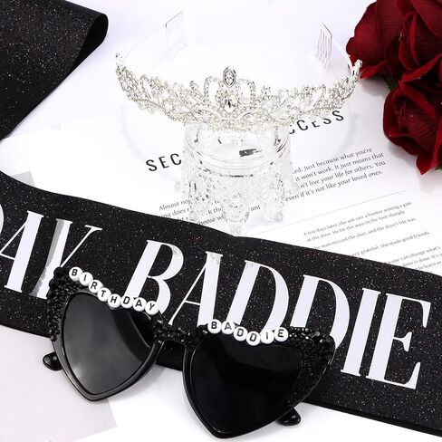 3pcs عيد ميلاد Baddie Sash و Crystal Crown والنظارات الشمسية مضحكة باددي ملحقات حفلة عيد ميلاد in Kuwait