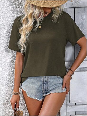 SOLY HUX Women's Open Back Tops Cut Out Split Tee Short Sleeve Round Neck Casual T Shirt in Saudi Arabia