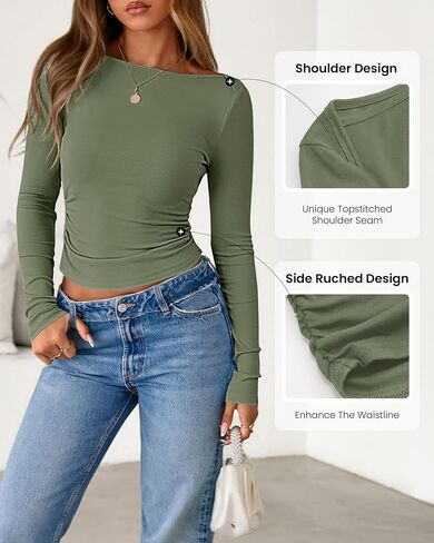 BTFBM Womens Long Sleeve Tops Fall Fashion 2025 Ribbed Slim Fit Y2K Boat Neck T Shirts Casual Going Out Workout Outfits in Saudi Arabia