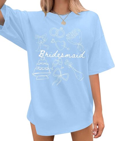 Bride Shirt Women Engaged Bridal Shower Tee Oversized Bride Squad Bridesmaid T-Shirt Bachelorette Wedding Party Tops in Saudi Arabia