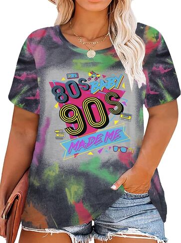 لقد جعلني Baby 90s قميصًا: نساء بالإضافة إلى حجم 90s القمصان Retro 80's Tshirt tshirt in Kuwait