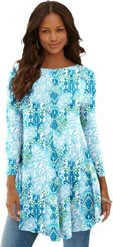 Roaman's Women's Plus Size Boatneck Swing Ultra Drape Tunic in Kuwait