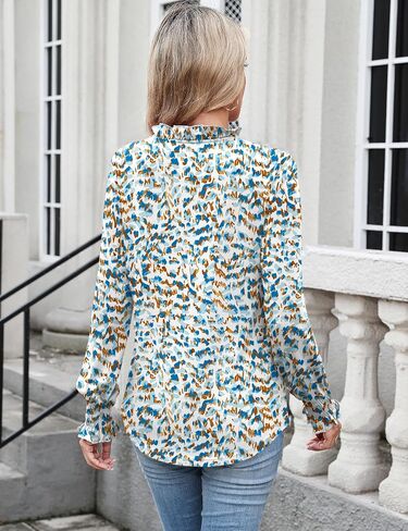 Kistore Long Sleeve Shirts for Women Pleated Cuffs Dressy Business Casual Blouses 2025 Trendy Puff V Neck Tunic Tops in Kuwait