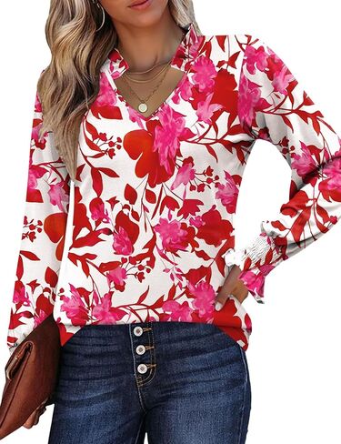 Kistore Long Sleeve Shirts for Women Pleated Cuffs Dressy Business Casual Blouses 2025 Trendy Puff V Neck Tunic Tops in Kuwait
