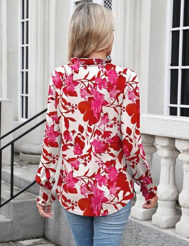 Kistore Long Sleeve Shirts for Women Pleated Cuffs Dressy Business Casual Blouses 2025 Trendy Puff V Neck Tunic Tops in Kuwait