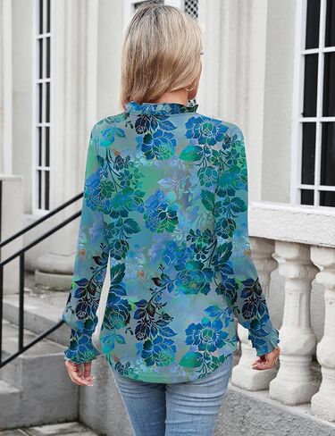 Kistore Long Sleeve Shirts for Women Pleated Cuffs Dressy Business Casual Blouses 2025 Trendy Puff V Neck Tunic Tops in Kuwait