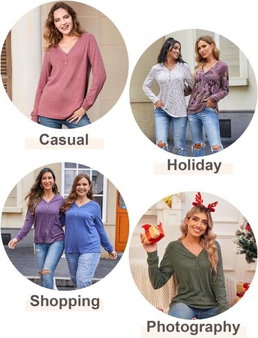 BISHUIGE Womens Long Sleeve Henley Tunic Tops Button T-Shirts V-Neck Casual Sweatshirt in Kuwait