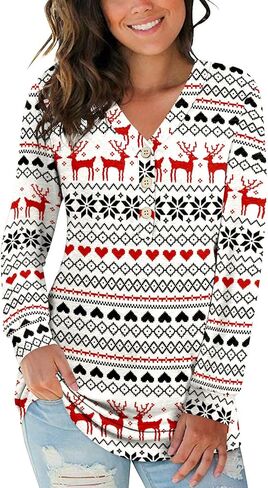 BISHUIGE Womens Long Sleeve Henley Tunic Tops Button T-Shirts V-Neck Casual Sweatshirt in Kuwait