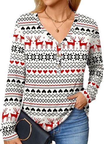 BISHUIGE Womens Long Sleeve Henley Tunic Tops Button T-Shirts V-Neck Casual Sweatshirt in Kuwait