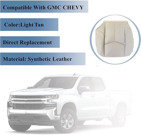 SecosAutoparts Driver Side Bottom & Top Lean Back Replacement Leather Seat Cover Compatible with Chevy GMC Tahoe Yukon Suburban Sierra 2003 2004 2005 2006 Light Tan in Saudi Arabia