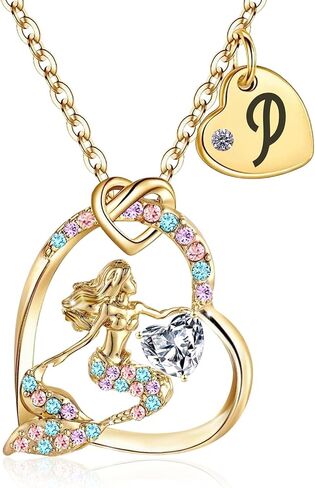 قلادة حورية البحر مطلية بالذهب 18K - AAA+ Zirconia المجوهرات الصغيرة حورية البحر الصغيرة للبنات الأطفال العصرية حوريات البحر هيرات مع هدايا عيد ميلاد الاسم للفتيات in Kuwait