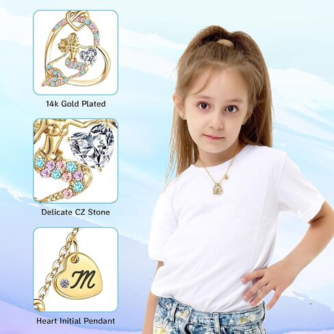 قلادة حورية البحر مطلية بالذهب 18K - AAA+ Zirconia المجوهرات الصغيرة حورية البحر الصغيرة للبنات الأطفال العصرية حوريات البحر هيرات مع هدايا عيد ميلاد الاسم للفتيات in Kuwait