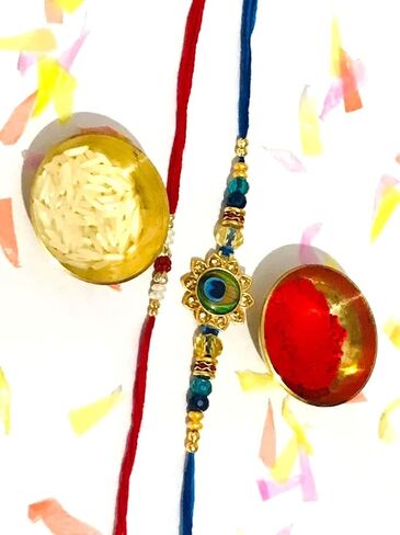 2pc Rakhi Raksha Bandhan مع Roli Chawal Tika Indian Festive for Brother Brother Boher & Friends Gift in Kuwait