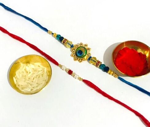 2pc Rakhi Raksha Bandhan مع Roli Chawal Tika Indian Festive for Brother Brother Boher & Friends Gift in Kuwait