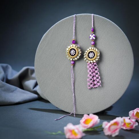 Rakhi Lumba set For Brother and Bhabhi Rakhi for Bhai Bhaiya pack of 2 Couple Purple Flower Rakhi Thread Pair Dora gift Pack for Indian Traditional Festival in Saudi Arabia