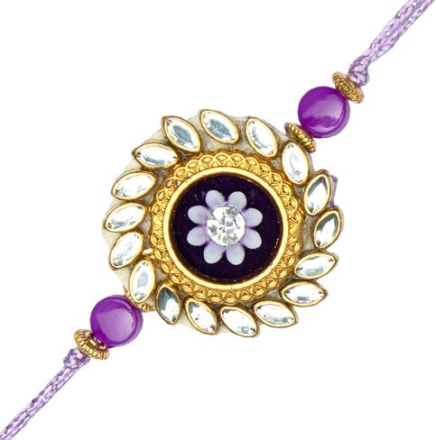 Rakhi Lumba set For Brother and Bhabhi Rakhi for Bhai Bhaiya pack of 2 Couple Purple Flower Rakhi Thread Pair Dora gift Pack for Indian Traditional Festival in Saudi Arabia