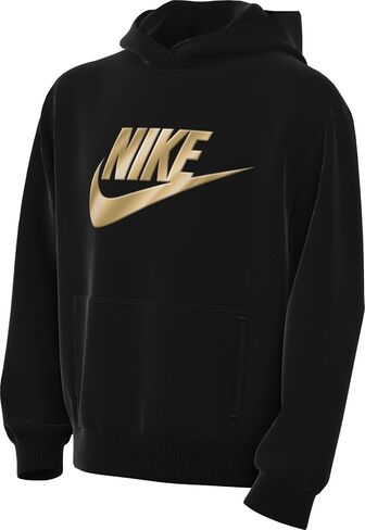 Nike Sportswear Club Fleece Big Kids' Hoodie (HQ0977-010, Black/Metallic Gold) in Saudi Arabia