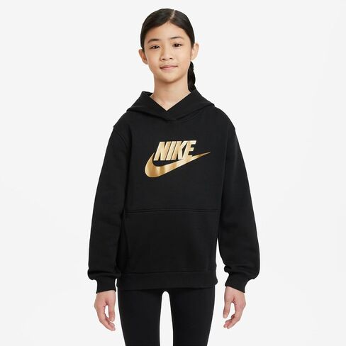 Nike Sportswear Club Fleece Big Kids' Hoodie (HQ0977-010, Black/Metallic Gold) in Saudi Arabia