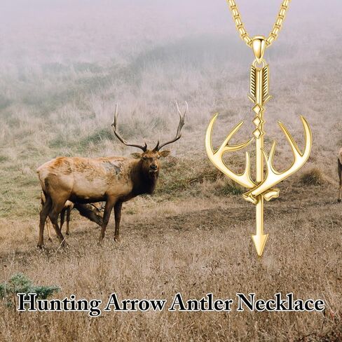 Hunting Arrow Deer Antler Necklace 925 Sterling Silver Archery Pendant Arrow Hunting Jewelry Gifts for Men Women in Kuwait