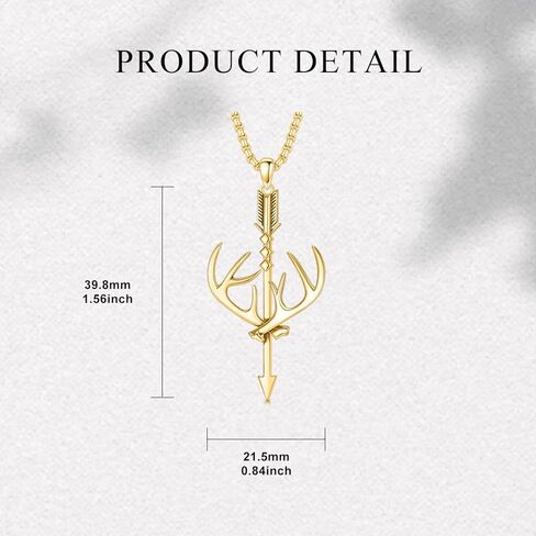 Hunting Arrow Deer Antler Necklace 925 Sterling Silver Archery Pendant Arrow Hunting Jewelry Gifts for Men Women in Kuwait