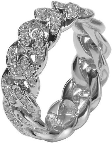 Iced Out Fashion Fashion Cupan Link Chain Ring 18K Gold Plated Pling CZ محاكاة ماس الهيب هوب للرجال نساء in Kuwait