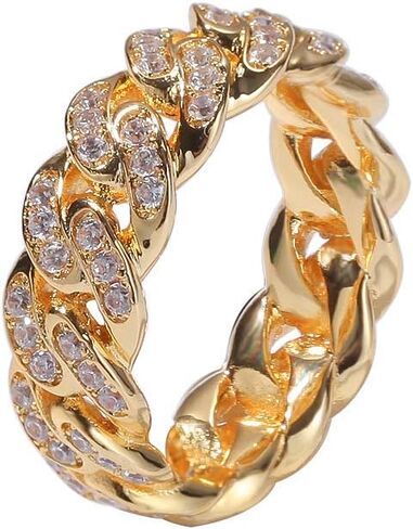 Iced Out Fashion Fashion Cupan Link Chain Ring 18K Gold Plated Pling CZ محاكاة ماس الهيب هوب للرجال نساء in Kuwait