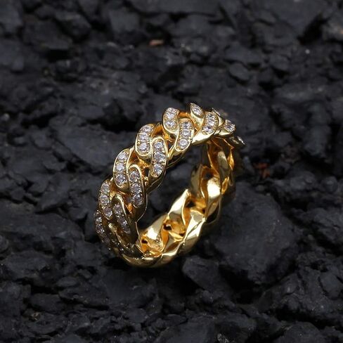 Iced Out Fashion Fashion Cupan Link Chain Ring 18K Gold Plated Pling CZ محاكاة ماس الهيب هوب للرجال نساء in Kuwait