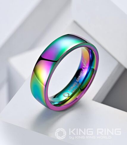 King Ring 6mm Multicolor Ring – Ultra Spectacular Fine Polished Rainbow Band – Designed in USA in Kuwait