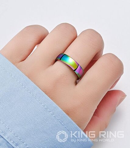 King Ring 6mm Multicolor Ring – Ultra Spectacular Fine Polished Rainbow Band – Designed in USA in Kuwait