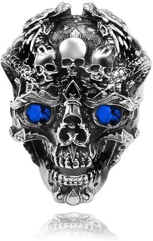Punk Skull Ring for Men Vintage Crystal Skull Head Ring Gothic Death Skull Ring Adjustable Vintage Punk Rock Biker Jewelry for Men Halloween Goth Accessory in Saudi Arabia