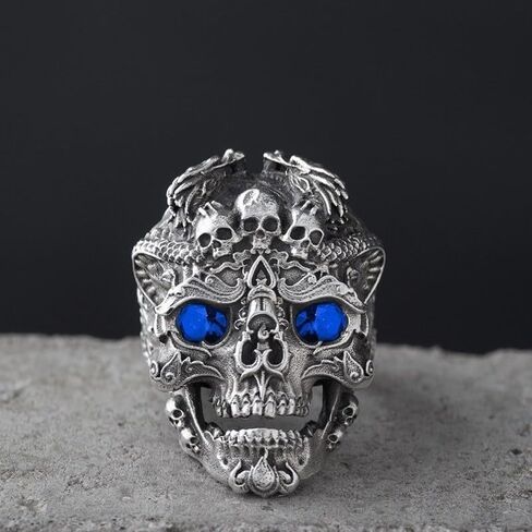 Punk Skull Ring for Men Vintage Crystal Skull Head Ring Gothic Death Skull Ring Adjustable Vintage Punk Rock Biker Jewelry for Men Halloween Goth Accessory in Saudi Arabia